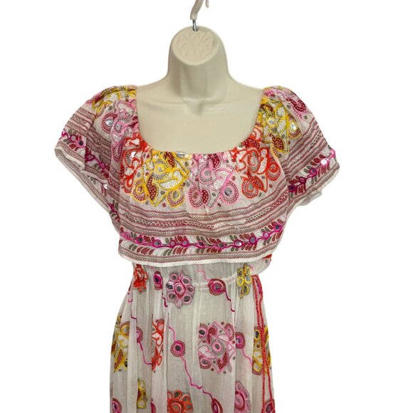 Juliet Dunn London White Multicolor Embellished Midi Dress - One Size - Picture 9 of 9